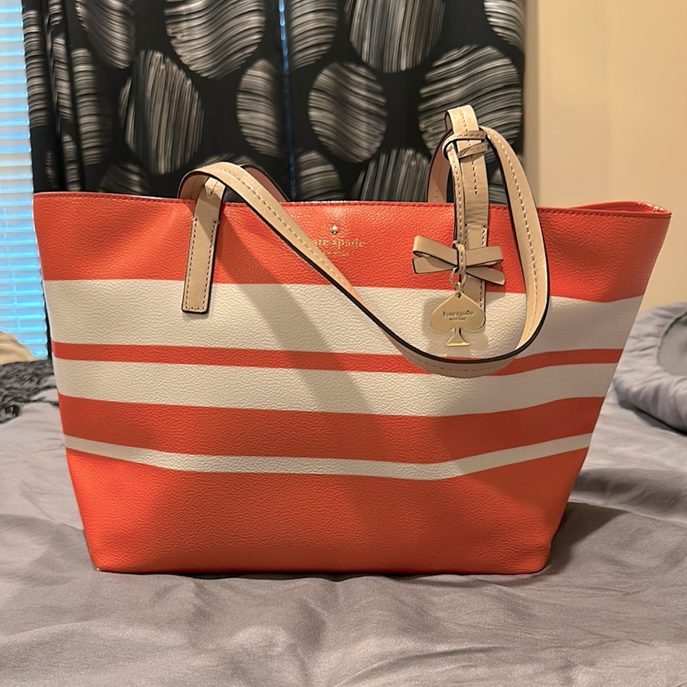 Kate Spade Orange and Cream Striped Tote Bag